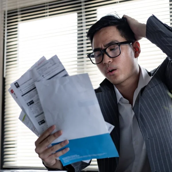 Asian-man-is-stressed-and-overthink-by-debt-from-many-credit-cards-and-bills
